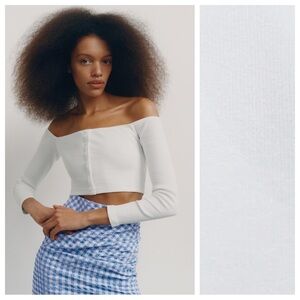 NWT. Zara White Cotton Stretch Crop Top. Size S.